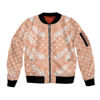 Apricot Mermaid Puakenikeni Maile Lei Sleeve Zip Bomber Jacket LT01 Unisex Apricot - Polynesian Pride