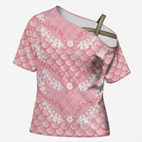Soft Pink Mermaid Puakenikeni Maile Lei Cross Shoulder Shirt LT01 Female Pink - Polynesian Pride