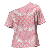 Soft Pink Mermaid Puakenikeni Maile Lei Cross Shoulder Shirt LT01 - Polynesian Pride