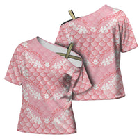 Soft Pink Mermaid Puakenikeni Maile Lei Cross Shoulder Shirt LT01 - Polynesian Pride