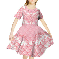 Soft Pink Mermaid Puakenikeni Maile Lei Kid Short Sleeve Dress LT01 - Polynesian Pride