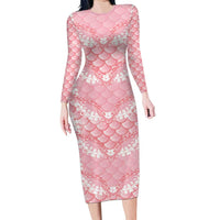 Soft Pink Mermaid Puakenikeni Maile Lei Long Sleeve Bodycon Dress LT01 Long Dress Pink - Polynesian Pride