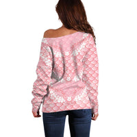 Soft Pink Mermaid Puakenikeni Maile Lei Off Shoulder Sweater LT01 - Polynesian Pride