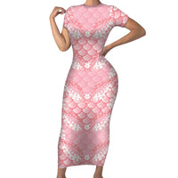 Soft Pink Mermaid Puakenikeni Maile Lei Short Sleeve Bodycon Dress LT01 Long Dress Pink - Polynesian Pride