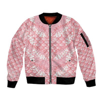 Soft Pink Mermaid Puakenikeni Maile Lei Sleeve Zip Bomber Jacket LT01 Unisex Pink - Polynesian Pride