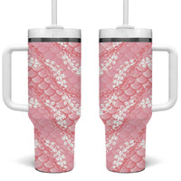 Soft Pink Mermaid Puakenikeni Maile Lei Tumbler With Handle LT01 One Size: 40 oz Pink - Polynesian Pride