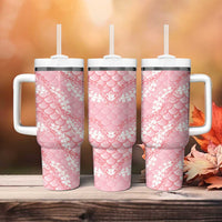 Soft Pink Mermaid Puakenikeni Maile Lei Tumbler With Handle LT01 - Polynesian Pride