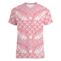 Soft Pink Mermaid Puakenikeni Maile Lei Women V-Neck T-Shirt LT01 Female Pink - Polynesian Pride
