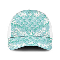 Light Turquoise Mermaid Puakenikeni Maile Lei Baseball Net Cap LT01 One Size White Turquoise - Polynesian Pride