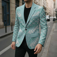 Light Turquoise Mermaid Puakenikeni Maile Lei Blazer LT01 - Polynesian Pride