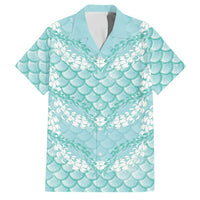 Light Turquoise Mermaid Puakenikeni Maile Lei Family Matching Tank Maxi Dress and Hawaiian Shirt
