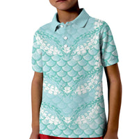 Light Turquoise Mermaid Puakenikeni Maile Lei Kid Polo Shirt LT01 Kid Turquoise - Polynesian Pride