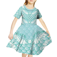Light Turquoise Mermaid Puakenikeni Maile Lei Kid Short Sleeve Dress LT01 - Polynesian Pride