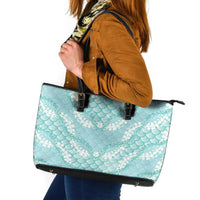 Light Turquoise Mermaid Puakenikeni Maile Lei Leather Tote Bag LT01 Turquoise - Polynesian Pride