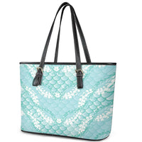 Light Turquoise Mermaid Puakenikeni Maile Lei Leather Tote Bag LT01 - Polynesian Pride