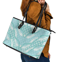 Light Turquoise Mermaid Puakenikeni Maile Lei Leather Tote Bag LT01 - Polynesian Pride