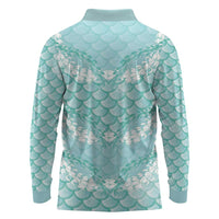 Light Turquoise Mermaid Puakenikeni Maile Lei Long Sleeve Polo Shirt LT01 - Polynesian Pride
