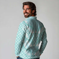 Light Turquoise Mermaid Puakenikeni Maile Lei Long Sleeve Polo Shirt LT01 - Polynesian Pride
