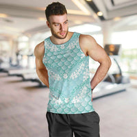 Light Turquoise Mermaid Puakenikeni Maile Lei Men Tank Top LT01 Turquoise - Polynesian Pride