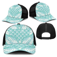 Light Turquoise Mermaid Puakenikeni Maile Lei Mesh Trucker Cap LT01 - Polynesian Pride