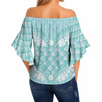 Light Turquoise Mermaid Puakenikeni Maile Lei Off Shoulder Wrap Waist Top LT01 - Polynesian Pride