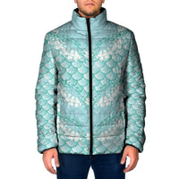 Light Turquoise Mermaid Puakenikeni Maile Lei Padded Jacket LT01 Men Turquoise - Polynesian Pride