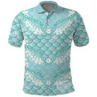 Light Turquoise Mermaid Puakenikeni Maile Lei Polo Shirt LT01 Turquoise - Polynesian Pride