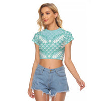 Light Turquoise Mermaid Puakenikeni Maile Lei Raglan Cropped T Shirt LT01 Female Turquoise - Polynesian Pride