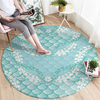 Light Turquoise Mermaid Puakenikeni Maile Lei Round Carpet LT01 - Polynesian Pride