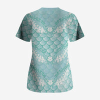 Light Turquoise Mermaid Puakenikeni Maile Lei Scrub Top LT01 - Polynesian Pride