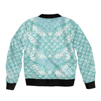 Light Turquoise Mermaid Puakenikeni Maile Lei Sleeve Zip Bomber Jacket LT01 - Polynesian Pride
