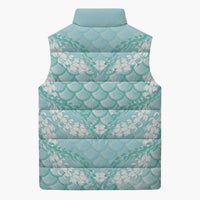 Light Turquoise Mermaid Puakenikeni Maile Lei Sleeveless Puffer Jacket LT01 - Polynesian Pride