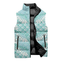 Light Turquoise Mermaid Puakenikeni Maile Lei Sleeveless Puffer Jacket LT01 - Polynesian Pride