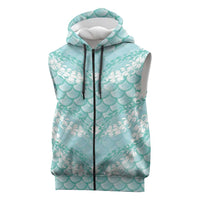 Light Turquoise Mermaid Puakenikeni Maile Lei Sleeveless Zip Hoodie LT01 Turquoise - Polynesian Pride