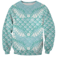 Light Turquoise Mermaid Puakenikeni Maile Lei Sweatshirt LT01 Unisex Turquoise - Polynesian Pride
