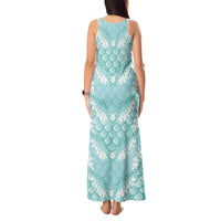 Light Turquoise Mermaid Puakenikeni Maile Lei Tank Maxi Dress LT01 - Polynesian Pride