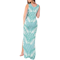 Light Turquoise Mermaid Puakenikeni Maile Lei Tank Maxi Dress LT01 - Polynesian Pride