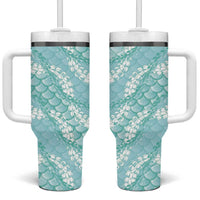 Light Turquoise Mermaid Puakenikeni Maile Lei Tumbler With Handle LT01 One Size: 40 oz Turquoise - Polynesian Pride