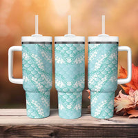 Light Turquoise Mermaid Puakenikeni Maile Lei Tumbler With Handle LT01 - Polynesian Pride