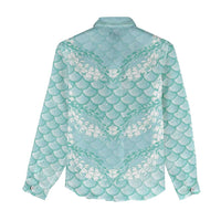 Light Turquoise Mermaid Puakenikeni Maile Lei Women Casual Shirt LT01 - Polynesian Pride