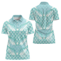 Light Turquoise Mermaid Puakenikeni Maile Lei Women Polo Shirt LT01 - Polynesian Pride