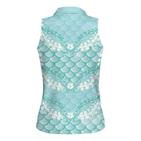 Light Turquoise Mermaid Puakenikeni Maile Lei Women Sleeveless Polo Shirt LT01 - Polynesian Pride