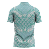 Light Turquoise Mermaid Puakenikeni Maile Lei Zipper Polo Shirt LT01 - Polynesian Pride