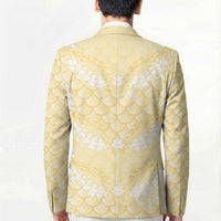 Pastel Yellow Mermaid Puakenikeni Maile Lei Blazer LT01 - Polynesian Pride