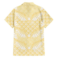 Pastel Yellow Mermaid Puakenikeni Maile Lei Family Matching Long Sleeve Bodycon Dress and Hawaiian Shirt