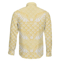 Pastel Yellow Mermaid Puakenikeni Maile Lei Family Matching Mermaid Dress and Hawaiian Shirt
