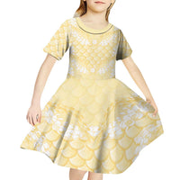 Pastel Yellow Mermaid Puakenikeni Maile Lei Kid Short Sleeve Dress LT01 - Polynesian Pride