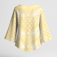Pastel Yellow Mermaid Puakenikeni Maile Lei Kimono Sleeve Blouse LT01 - Polynesian Pride