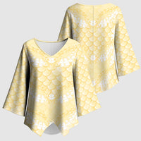 Pastel Yellow Mermaid Puakenikeni Maile Lei Kimono Sleeve Blouse LT01 - Polynesian Pride