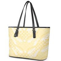 Pastel Yellow Mermaid Puakenikeni Maile Lei Leather Tote Bag LT01 - Polynesian Pride
